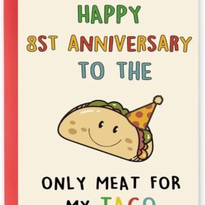OJsensai Happy 8th Taco Anniversary Card for Men, Cute Bronze Gifts for 8 Year Anniversary for Him, Best 8th Anniversary for Husband Boyfriend