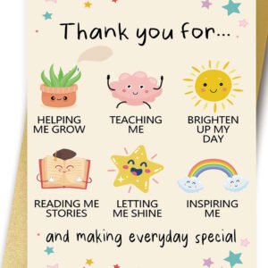 ute Teacher Thank You Card, Best Appreciation Gifts for Daycare Preschool Teacher, Thank You for Helping Me Grow