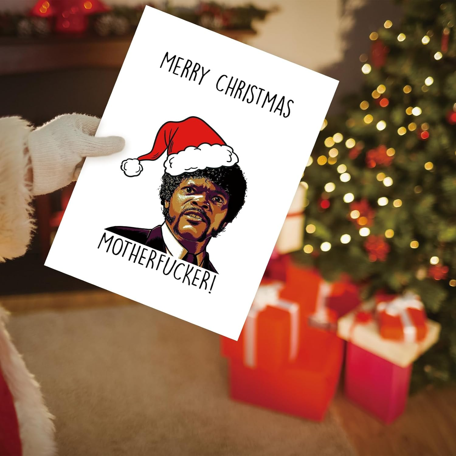 Funny Samuel L Jackson Christmas Card, Pulp Fiction Xmas Card for Friend, Humorous Christmas Cards for Him Her, Rude Cards for Boyfriend - Image 3